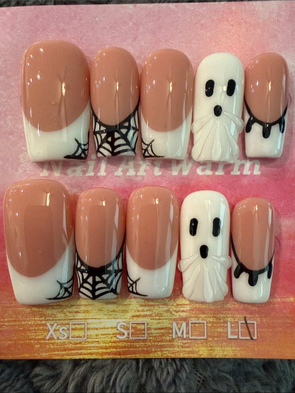 Nude & White Halloween Ghost Press-On Nails